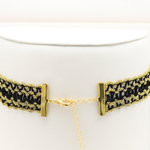 Fancy Gold Tone Choker Adjustable Length Black & Gold Trim chokers (#86) - Picture 6 of 8